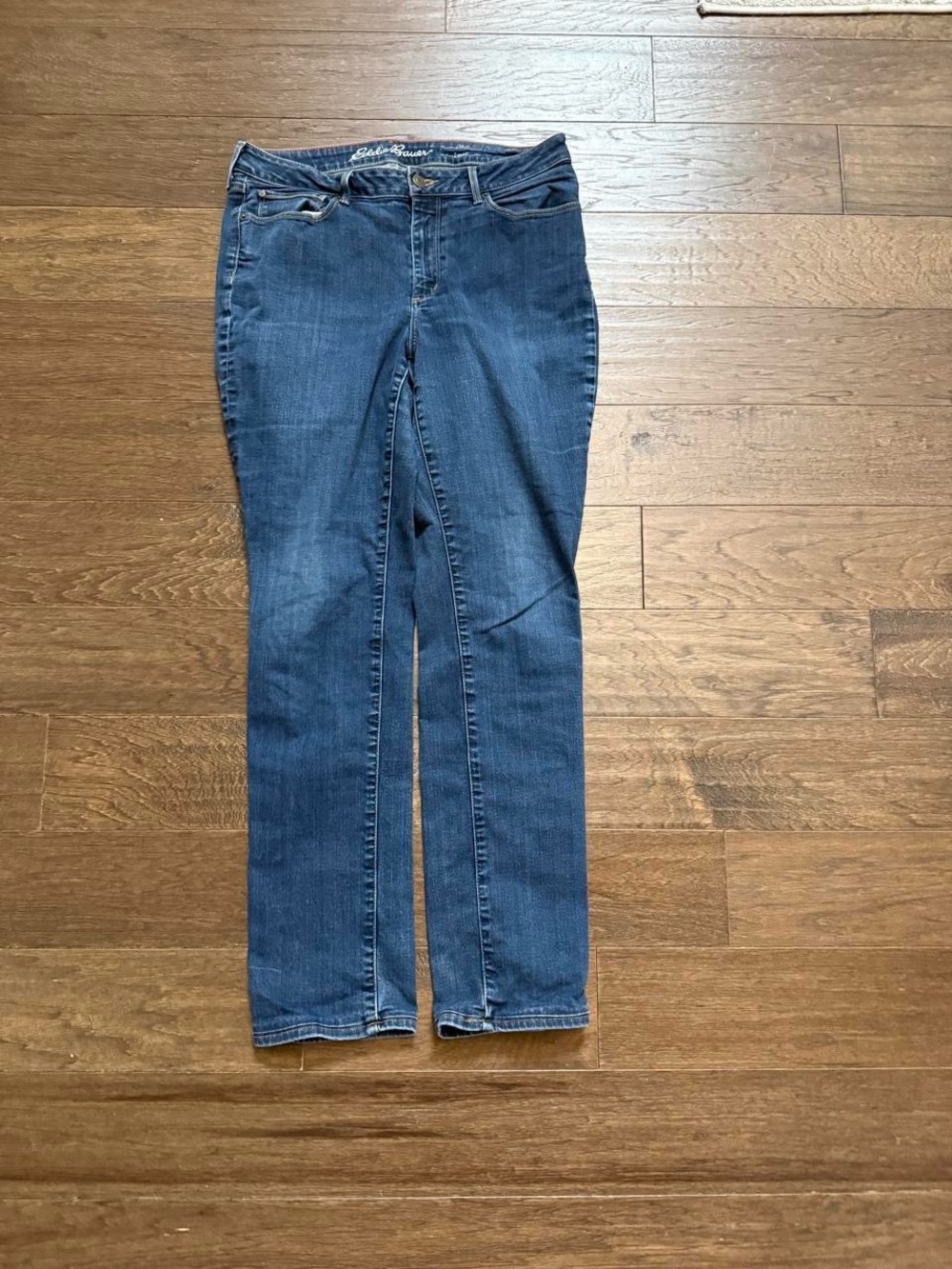 Eddie Bauer Dark Blue Curve Straight Jeans, Size 12